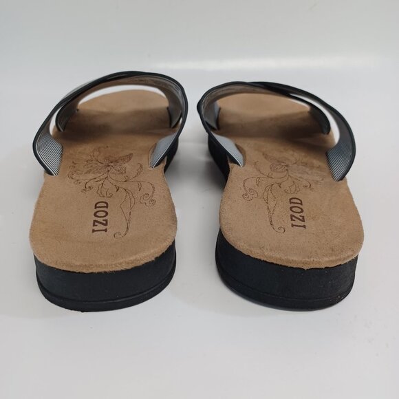 IZOD Sandals Black Tan Alyssa Criss Cross Slip On Open Toe Flats Womens 6 M - Picture 12 of 15